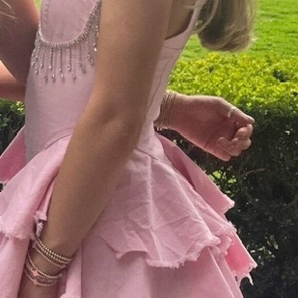 Dollskill Twill Rhinestone Fringe Ruffle Sides Romper - Picture 3 of 3